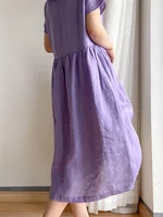 Loose Fit round Ne Linen Dr ort Sve Summer Thin A-Line Midi Dr Commute Sle High Waist Soft Medium Summer Dr - Image 4