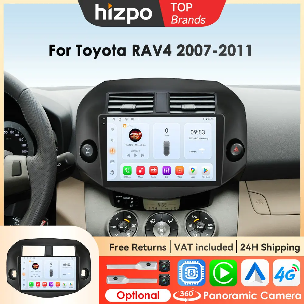 Hizpo 10,1 Zoll Carplay Auto Radio Multimedia Für Toyota RAV4 Rav4 2007-2011 GPS Navigation Autoradio Stereo 2din Andorid 4G + BT