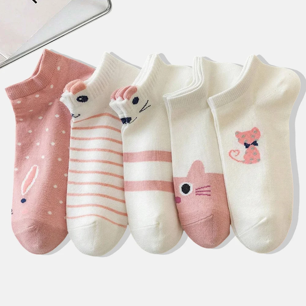 Patterned Socks 5 Pairs Women Cartoon Cat Patterns Casual Socks