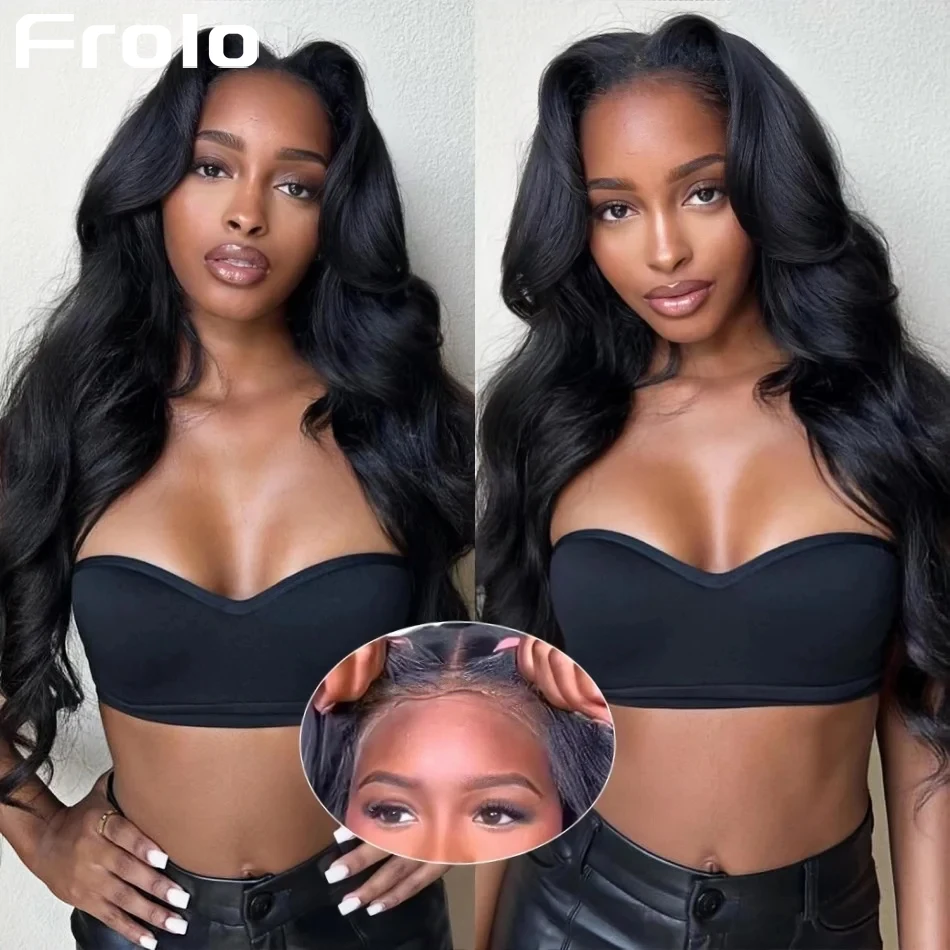 Perruque Lace Closure HD 5x5, Cheveux Humains Body Wave, Sans Colle, Lace Front, Noire, Densité 250%, Prête à Porter pour Femmes 1