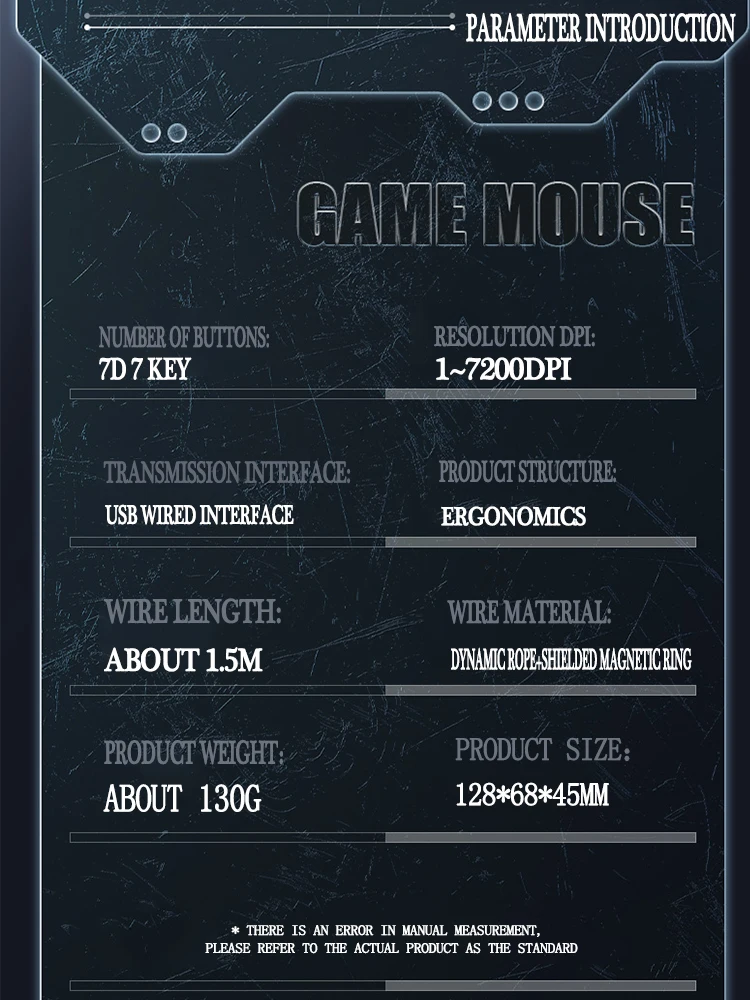 1.5m Cable E-sport 7200 DPI Gaming Mouse Mechanical Wired Mouse RGB Macro Programming 7 Keys Mice For Game Computer Laptop PC