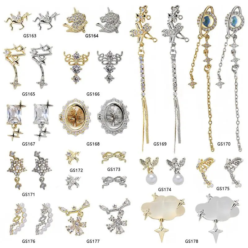 10 teile/los Rose Einhorn Wolke Engel Quaste Kette Zirkon Kristalle Nail Art Schmuck Dekorationen Nägel Zubehör Charms Lieferungen – Detail 1