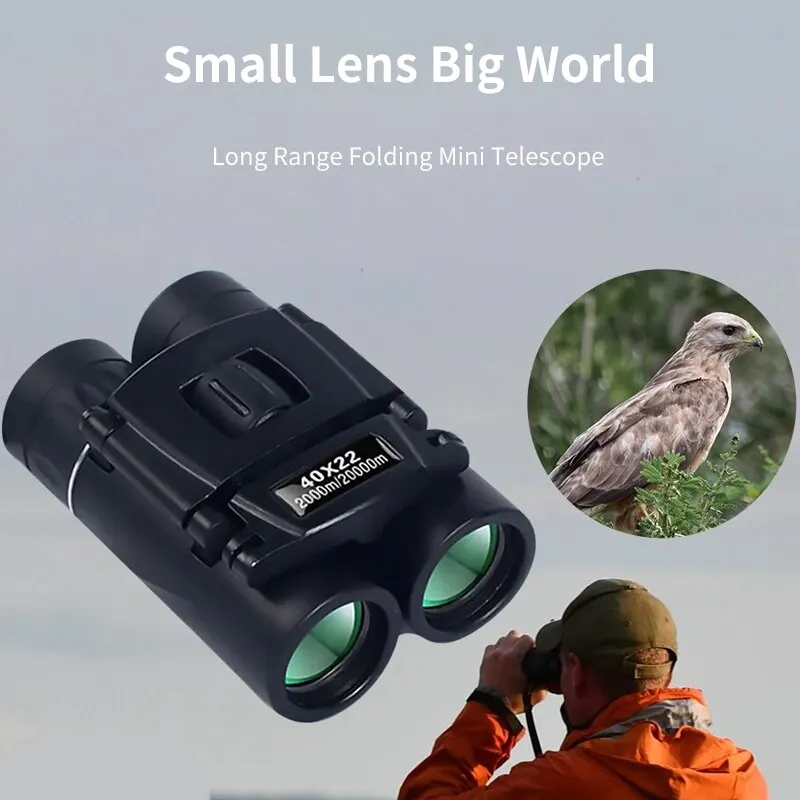 Powerful HD Long Range Binoculars Mini Folding Binoculars BAK4 FMC Optics for Hunting Outdoors Camping 2000m 40x22 waterproof binoculars