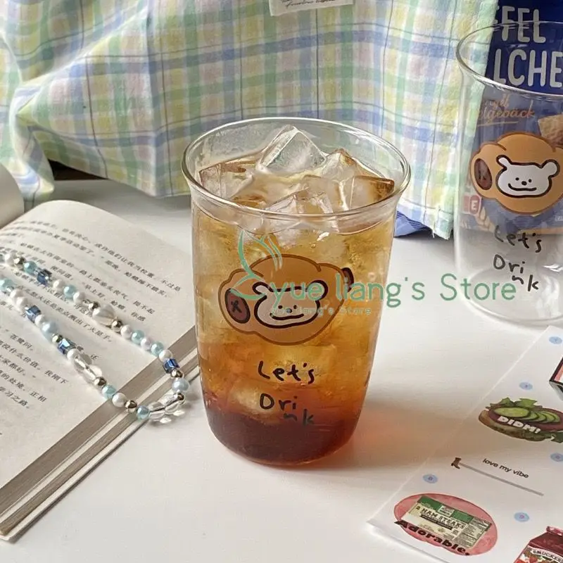 New Cute Puppy Printed Glass Cup Heat-resistant Low-temperature Resistant High Borosilicate Summer Juice Cup, Coffee Cup