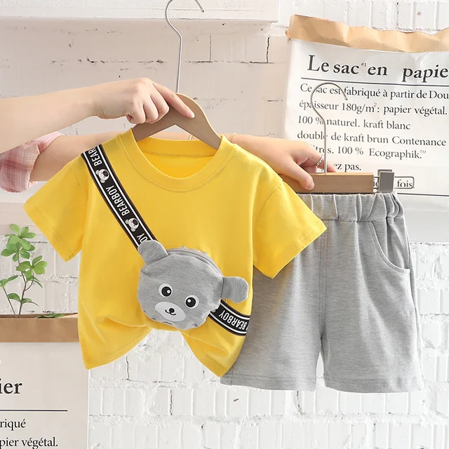 New Summer Baby Clothes Suit Children Fashion Boys Girls Cartoon T-Shirt Shorts 2Pcs/set Toddler Casual Clothing Kids Tracksuits Yellow