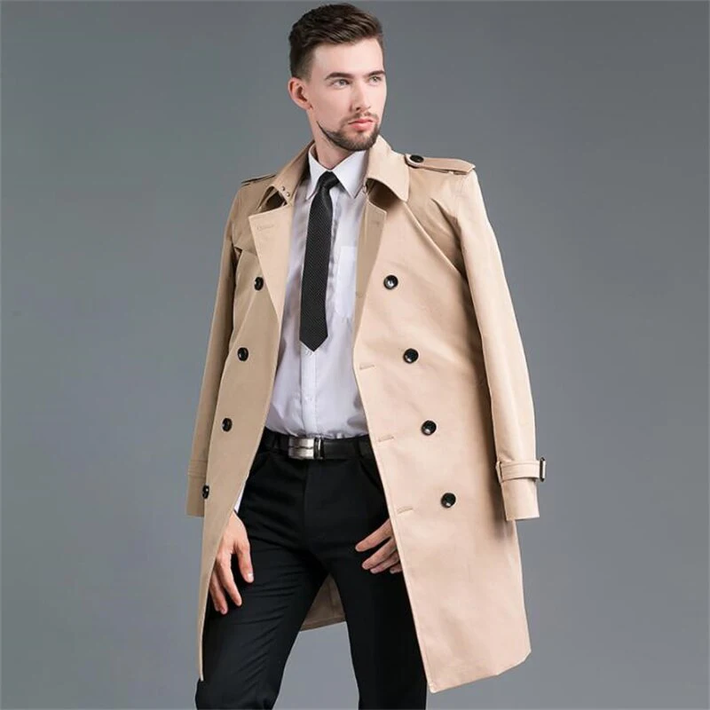 Jacket Men Suits Blazer Long Coat One Piece Khaki Custom Made Double Breasted Notched Lapel Casual Trajes Elegante Para Hombres men s suit jackets solid thicken single breasted dress suits jacket blazer men fashion casual blazer men wool jacket coat