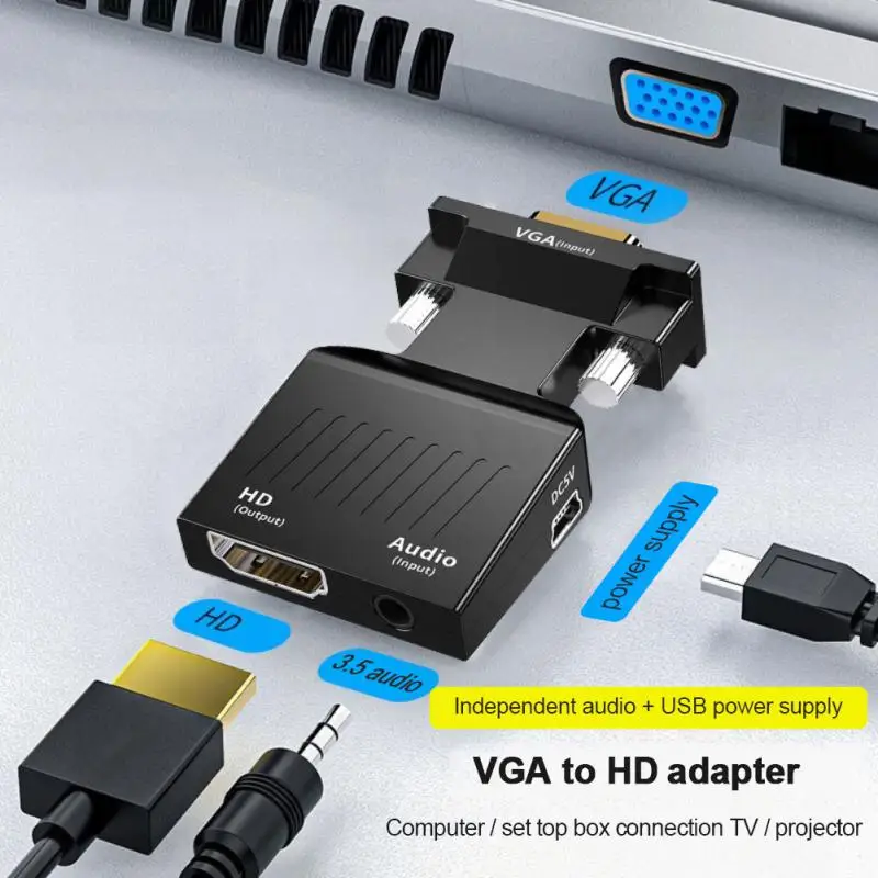 RYRA VGA To HDMI-compatible Adapter 1080P HD With 3.5mm Audio Cable For PC Laptop To HDTV Projector Video Audio Converter