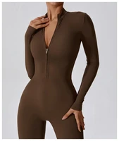 Womens Jumpsuits Long Sleeve Yoga Slim Fit Stretch One Piece Romper Sexy Fitness Female Basic Sportwears Tight Zipper Ladies - Image 2