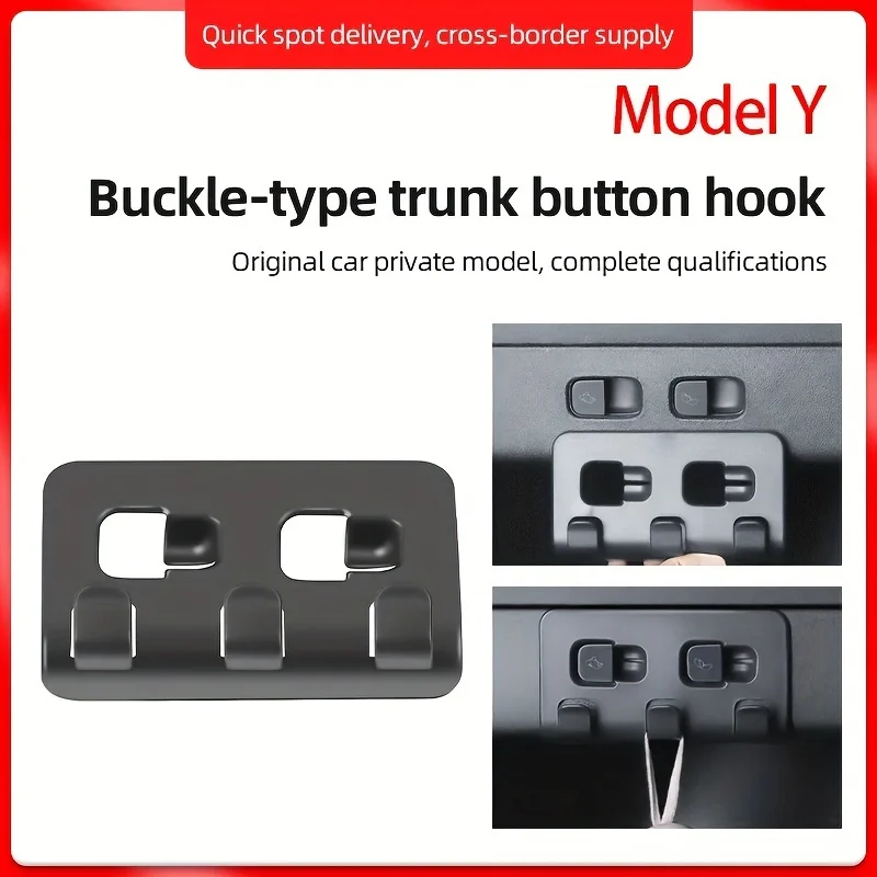 for Tesla for Model Y Rear Trunk Hook and Seat Button-Car Cargo, Grocery Bag Holder, and Umbrella Hanger Storage Interior