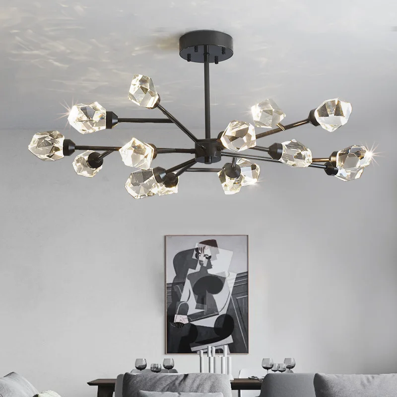 

New Design Minimalism Clear Crystal Black Gold Chandelier Luminaire Fixture Home Decor Indoor Lighting For Living Room Bedroom