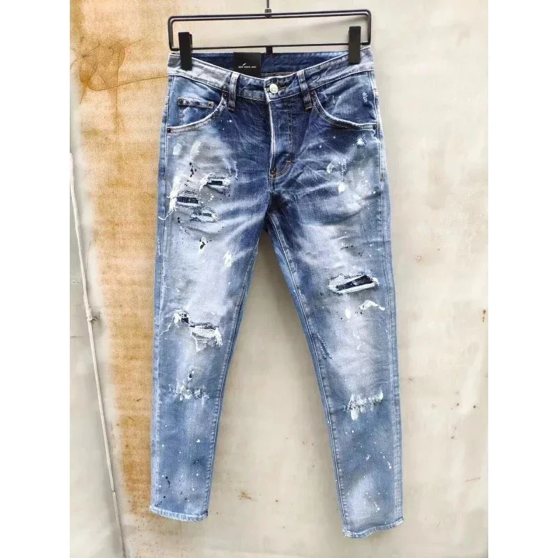 

Hot Skinny Brand Dsq2 Men Skinny ICON Coolguy Jeans Casual 100% Cotton Denim Male Brand Clothing Destroy Hole Pants 893 Top