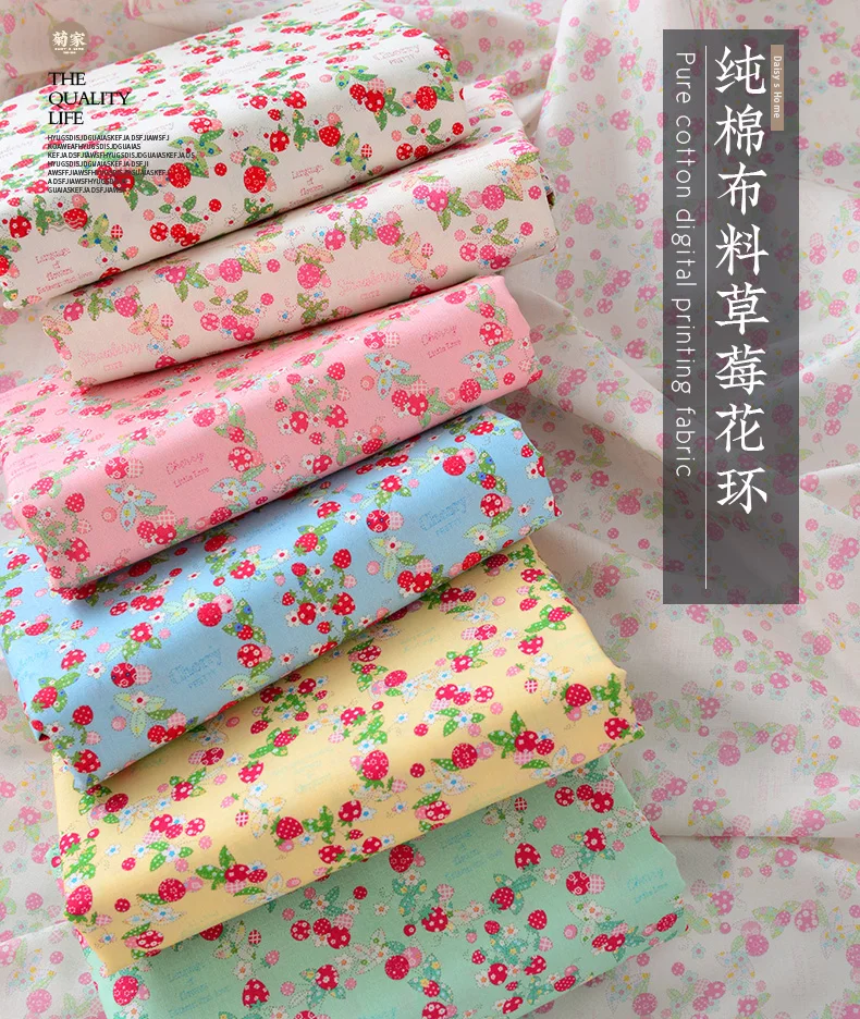 145x50cm Cute Pink Strawberry Wreath Cotton Fabric for DIY