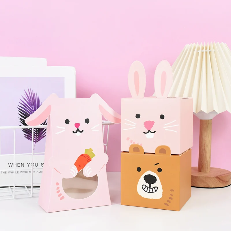 

5PCS Cute Bunny Rabbit Gift Box Baby Shower Birthday Party Decor Kids Favors Cookie Bags Bear Candy Box Happy Easter Supplies