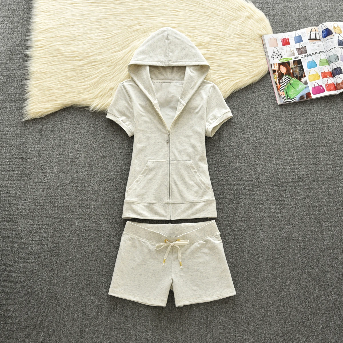 Y2K tracksuit Set Woman 2 Pieces Summer Solid Zip Hooded Jacket Casual Top And Shorts Female Clothing Tracksuit Outfits