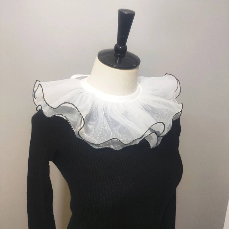 Doppellagiger Schal mit gefälschtem Kragen, Clown-Performance, abnehmbare Rüschen, Krawatte, Pullover, Kleid, Kunstkragen-Accessoires – Detail 4