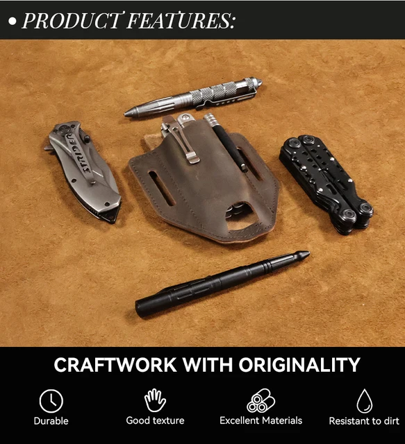 Porta Coltelli Da Cintura In Pelle - Organizer Per Coltelli Pieghevoli, Da Campeggio O Caccia