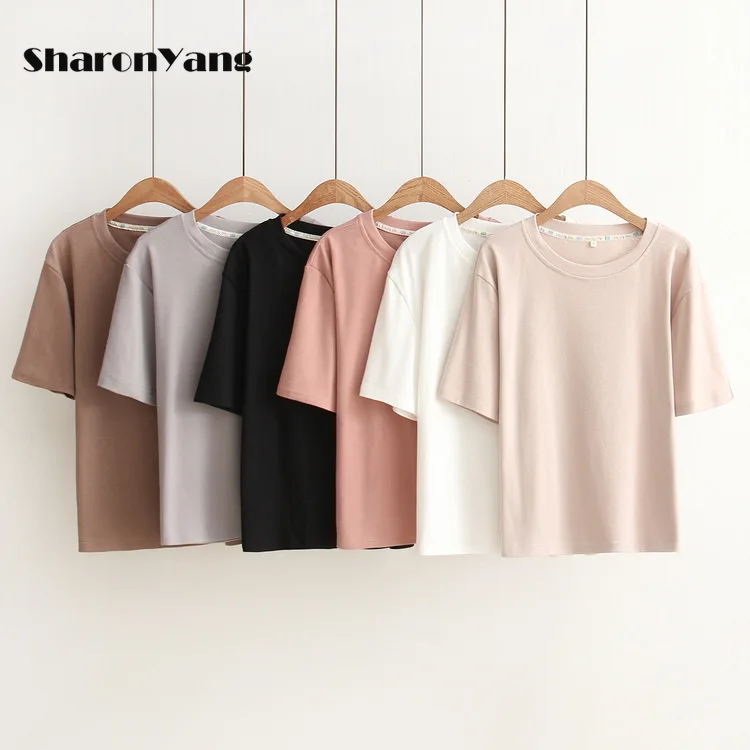 Womens Summer Solid Tshirt Tops Oneck Short Sleeve Basic Loose Tee