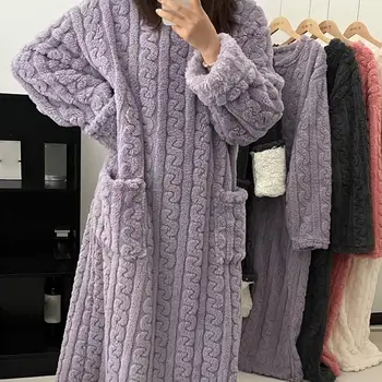 Coral Velvet Women's Nightgown Women's Pajamas Autumn And Winter Long Sleepwear Warm Robe Sets Home Wear Bathrobe Nightgown