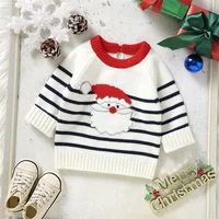 Toddler Kids Baby Boys Girls Autumn Winter Christmas Sweaters Crewneck Santa/Elk Embroidery Pullover Knitwear Jumpers Tops 2