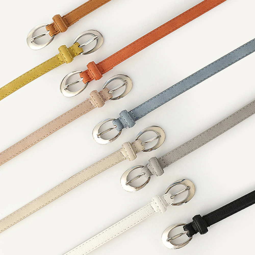 

Silver Metal Pin Buckle Women PU Leather Belts Dress Jean Pants Waistband Skinny Slim Thin Waist Belt All Match Waist Straps