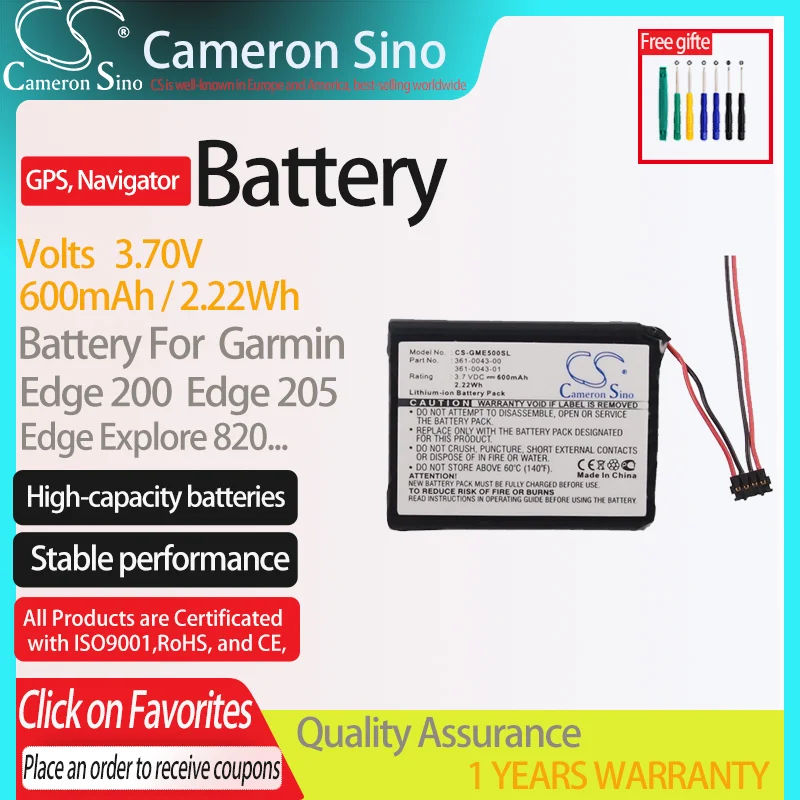 Batteria Cameronsino Per Garmin Edge 200 Edge 205 010-01626-02 Edge 520.Fits361-00043-00, Batteria Navigatore Gps.