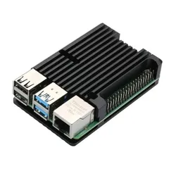 Aluminum Cooling Case with Dual Fans for Raspberry Pi - Black Enclosure (Pi4 case without fan)