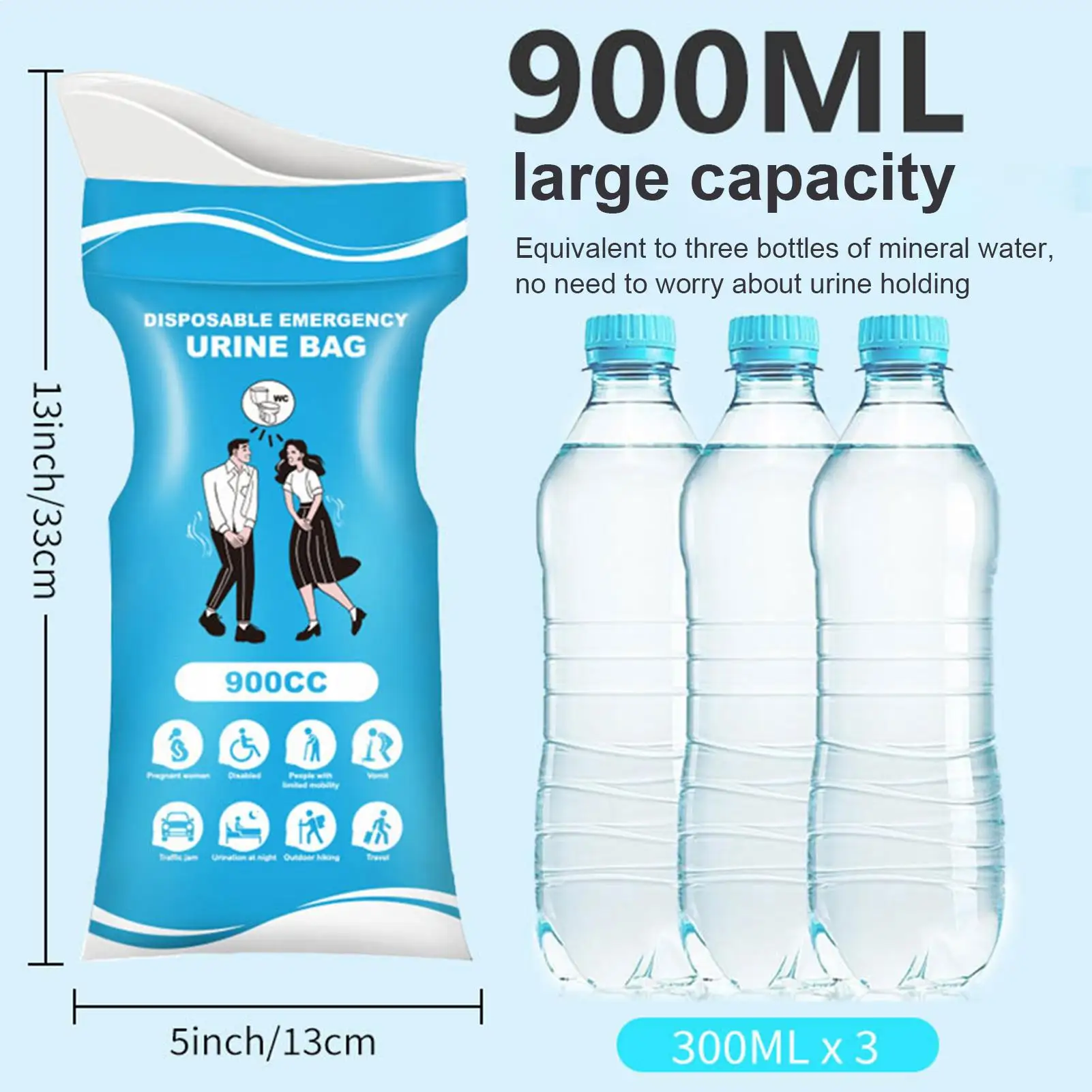 여행용 배뇨 가방 900ml 휴대용 여행용 소변기 구토 가방 유출 방지 화장실 솔루션 하이킹을 위한 개인 관리 제품