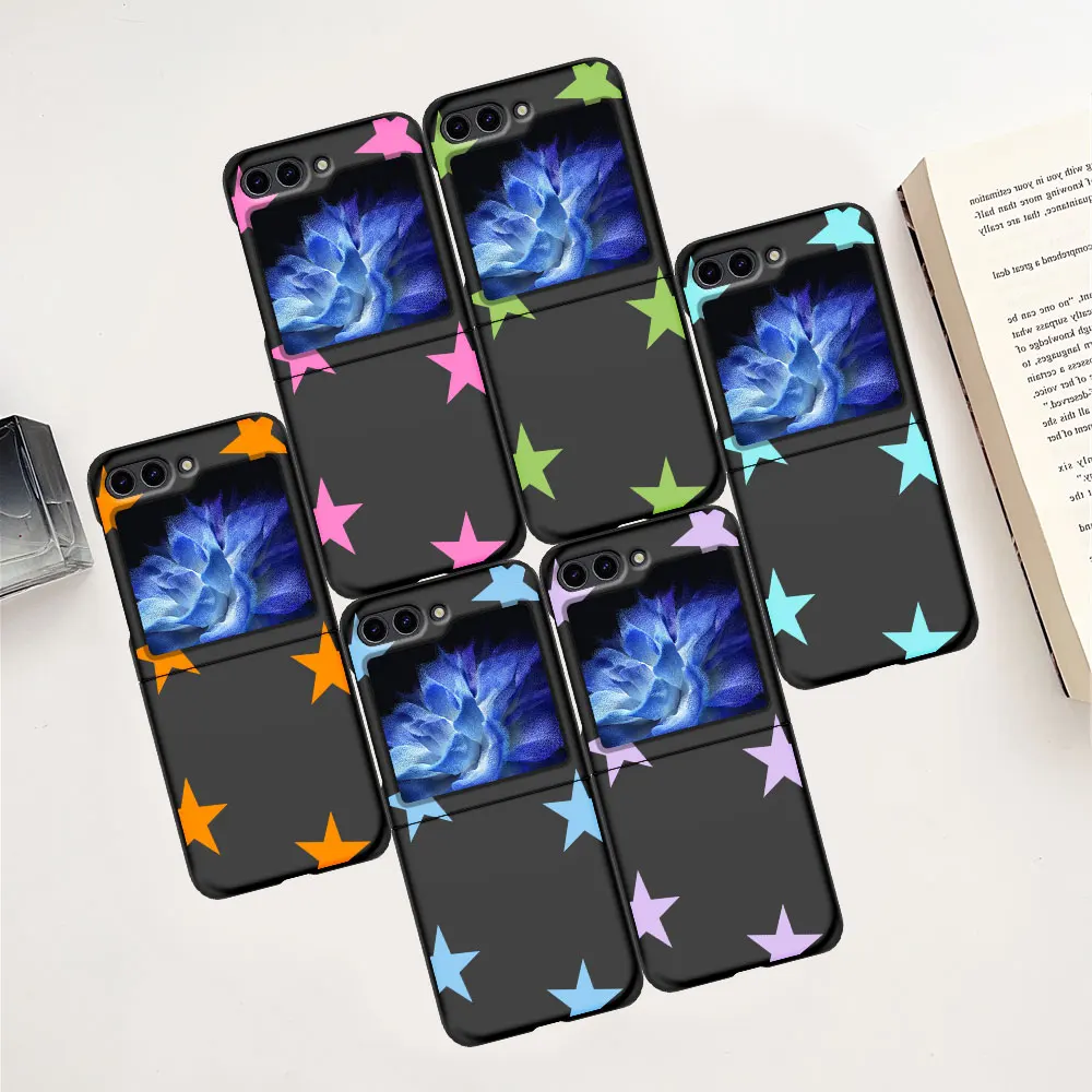 Cute Star Cartoon Case Per Samsung Galaxy Z Flip5 Hard Pc Custodia Per Cellulare Z Flip 5 Zflip5 Nero Pieghevole Coque Funda