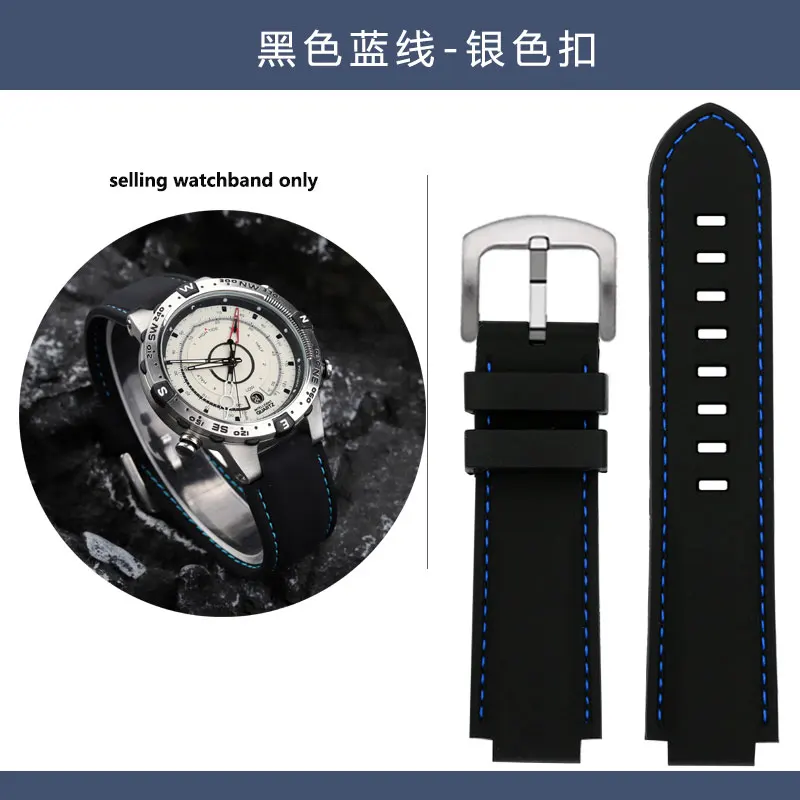 Waterproof Silicone Sports Watch Strap with 24-16mm Raised Mouth Design for Timex Tidal Compass Series