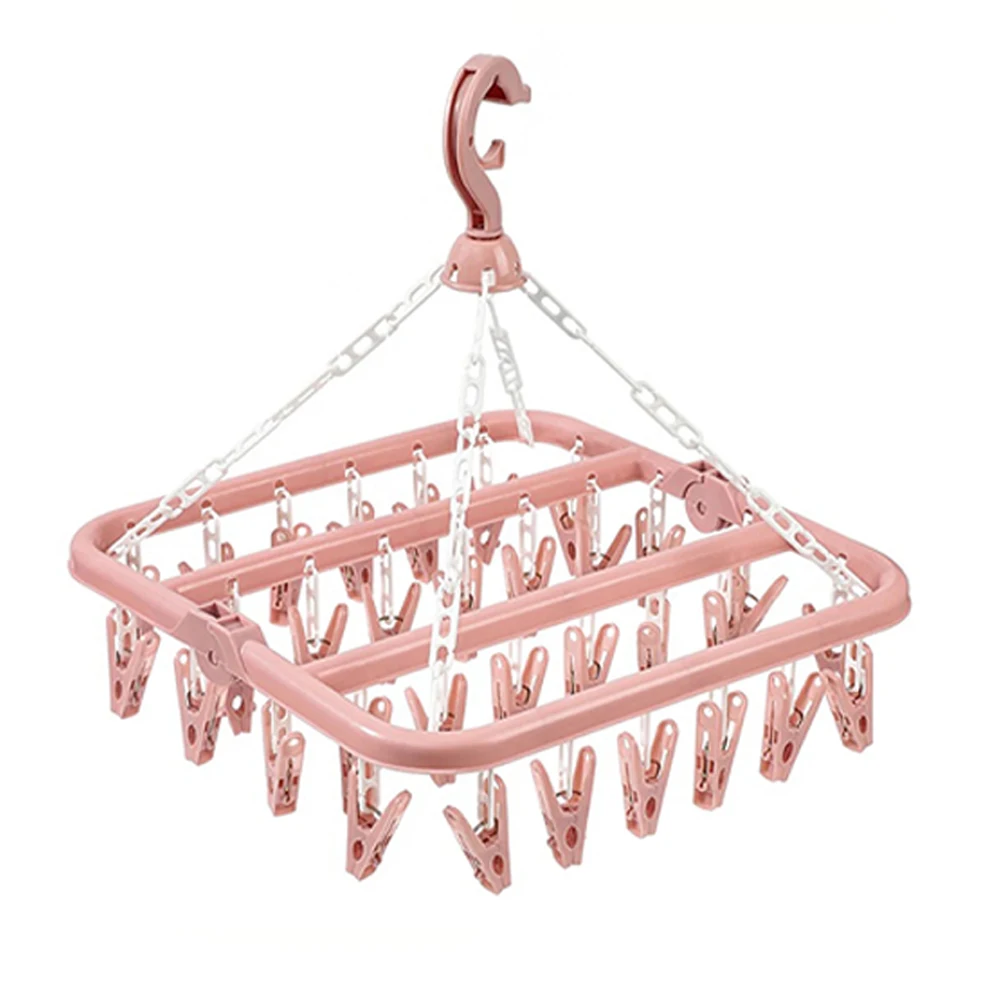 

Plastic Laundry Hanger With Clips 32 Clip Multifunctional Windproof Socks Clip Drying Rack Household Clothes Organizer Hook