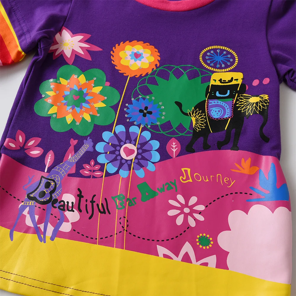 DXTON Kids Rainbow Striped Casual Tops and Tees Girls Floral Print Long Sleeve Autumn Spring T Shirt Kids 100% Cotton Tees 4