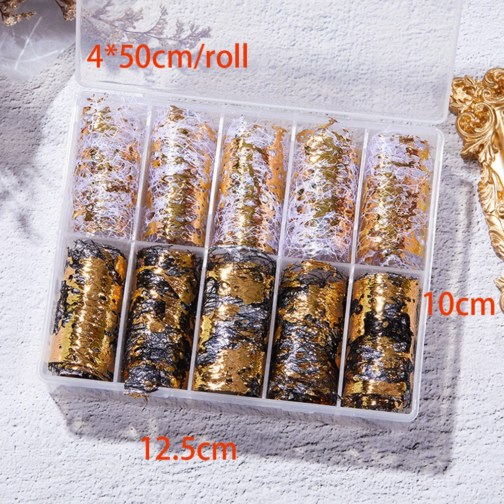 Nail Foils Nail Art 10 Rolls Mesh Net Line Style Nail Foils Nail Art Supplies 3D Line Nail Foil Glitter Starry Sky Foil Decals 4
