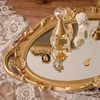 European Style Plastic Mirror Tray Oval Dessert Cupcake Plate Jewelry Display Storage Stand Make Up Mirror Home Table Decorative 4