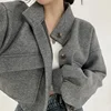 Cool Autumn Winter Short Sleeve Wide Loose Casual Wool Coat Women Fashionable Letter Pattern Polyester Fabric