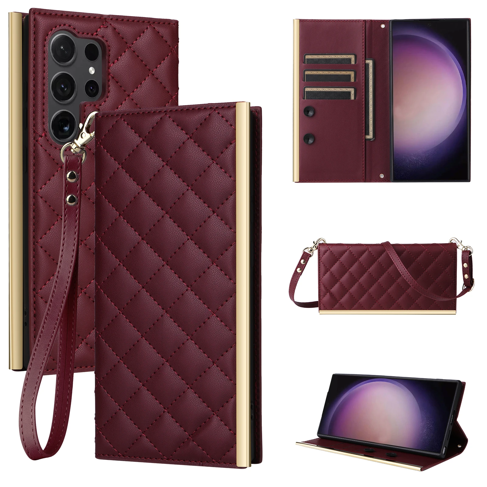 Crossbody Leather Wallet Case with Zipper and Strap