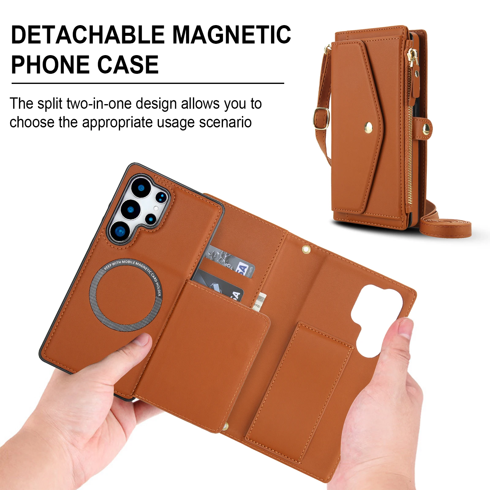 Versatile Crossbody Magnetic Wallet Phone Case with Long Lanyard