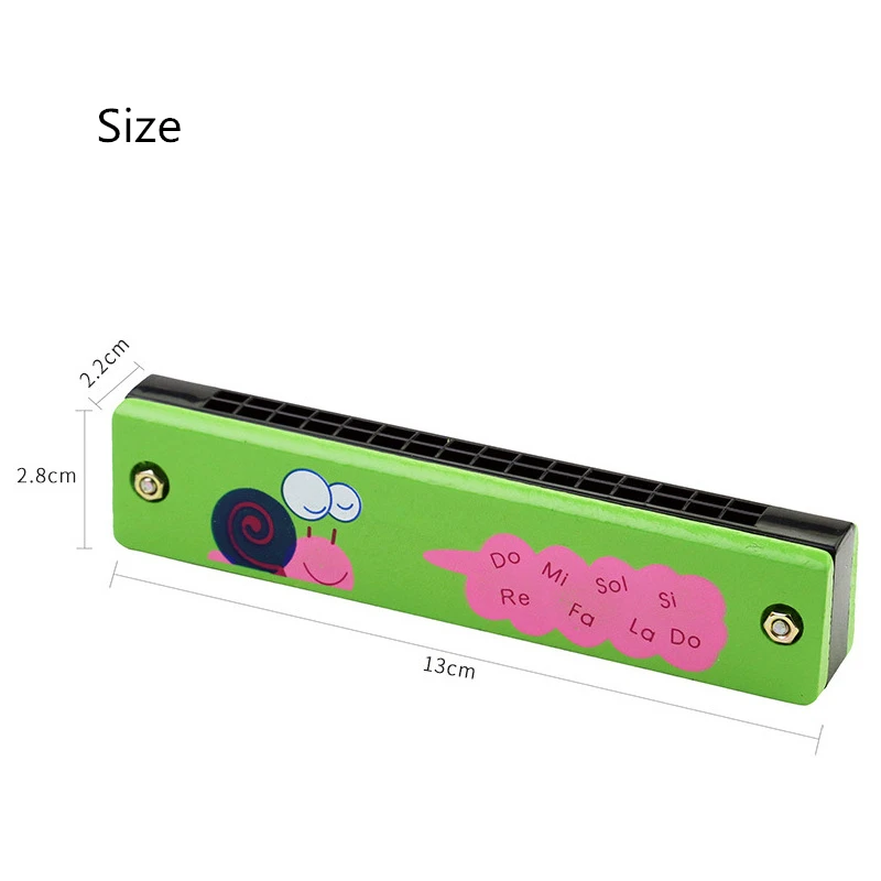 16 Holes Children Harmonica Wooden Double Row Blowable Harmonica Cute Cartoon Pattern Beginner Kids Musical Educational Toys 5
