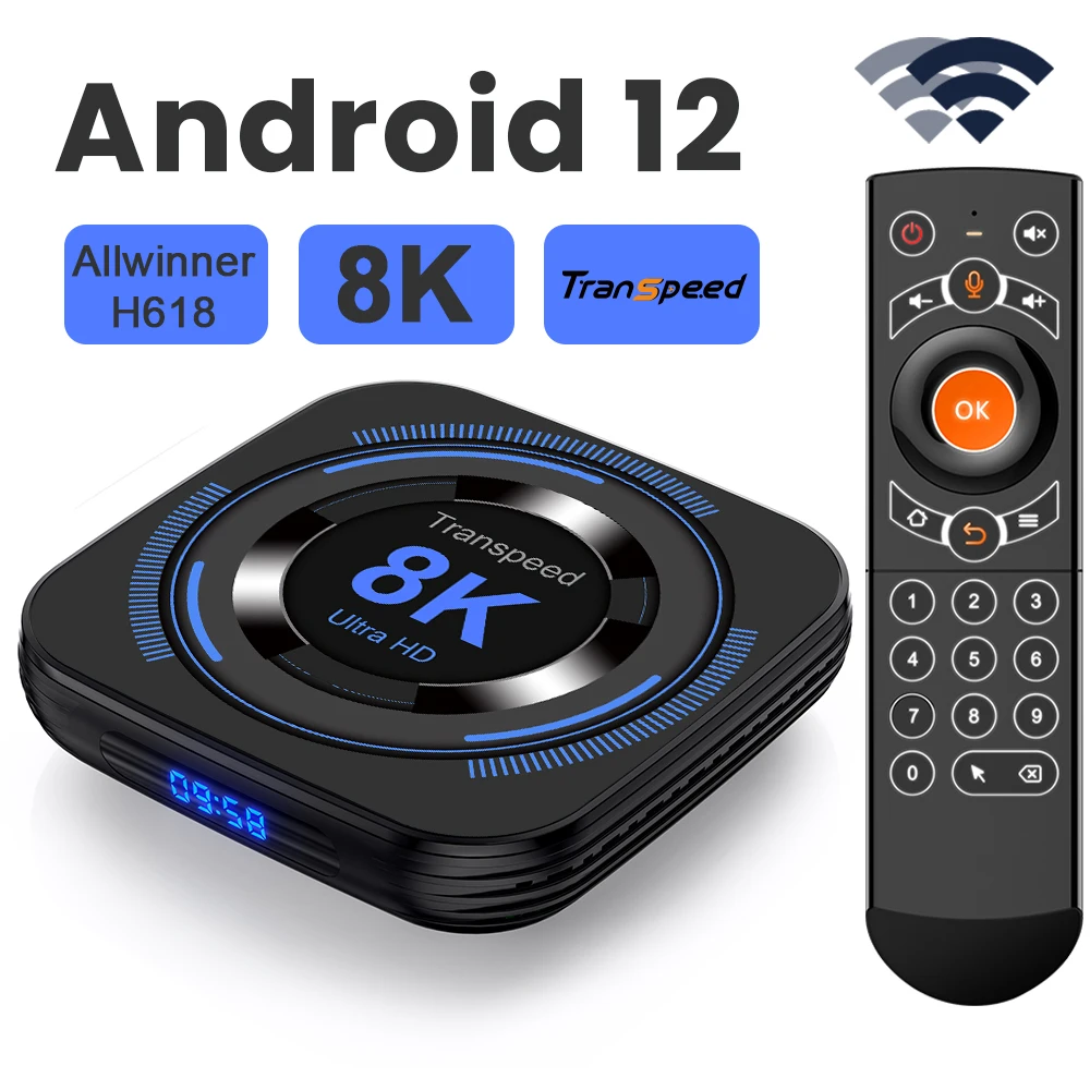 Transpeed Allwinner H618 Android 12 TV BOX, Support 8K Video 4K Quad Core, Set top box