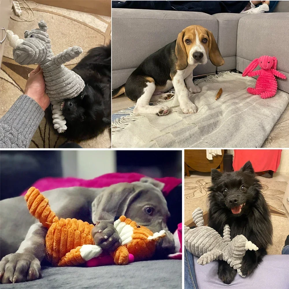 Plush Squeaky Animal Dog Toy – Bite-Resistant Corduroy Toy for Dogs 6