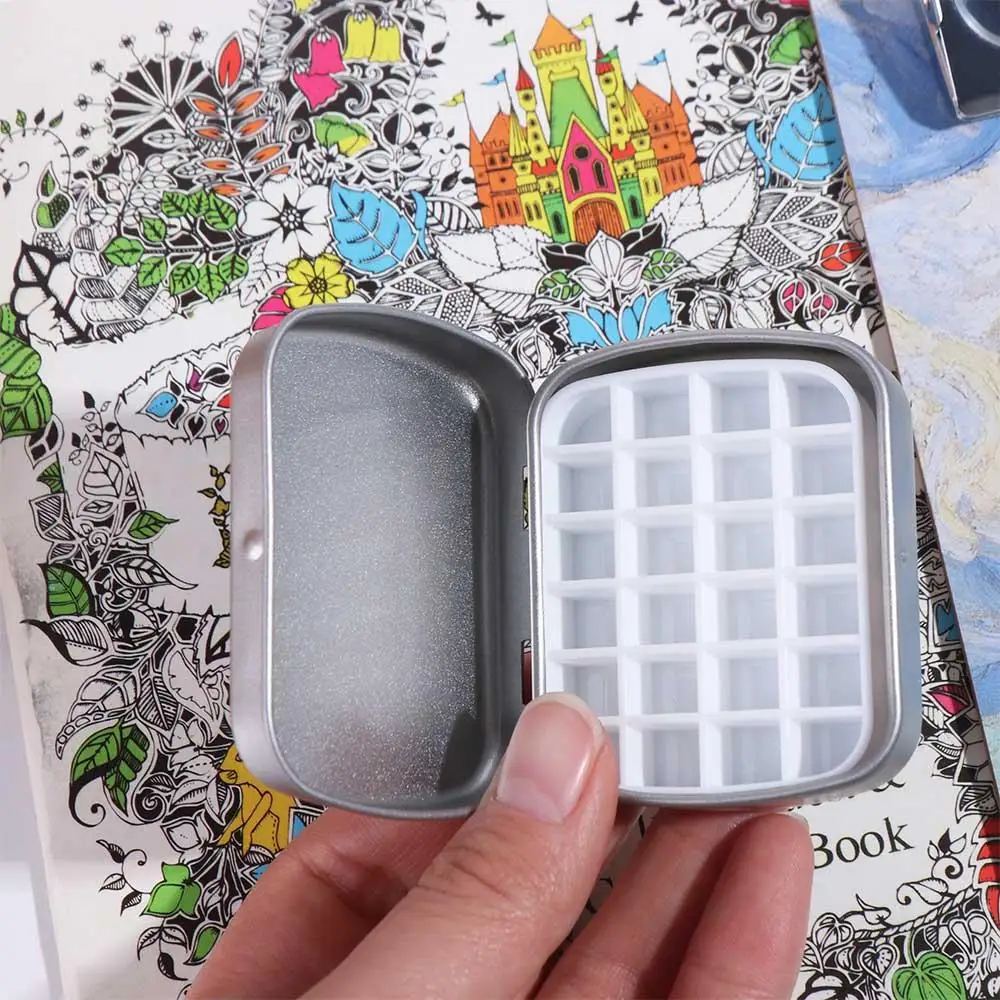 휴대용 12/24 그리드 수채화 물감 상자 철제 빈 수채화 물감 상자 야외 여행용..