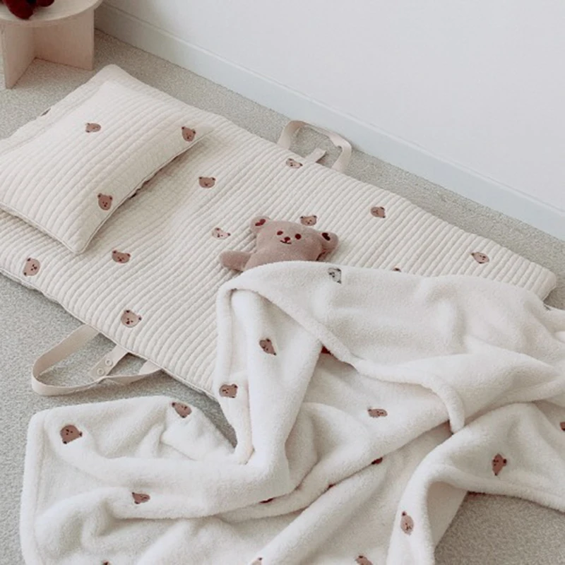 Cotton Thick Baby Crib Cot Mattress Pad for Kindergarten Travel Portable Bed Bear Embroidered Newborn Mattres Protector Play Mat