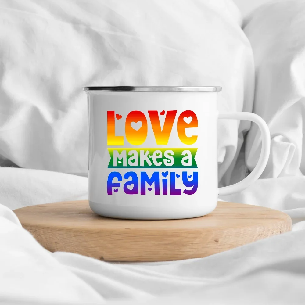 

Love Makes A Family Enamel Mug White Handled Cups Coffee Tea Enamel Mug Drink Juice Water Dessert Cocoa Milk Handle Cup