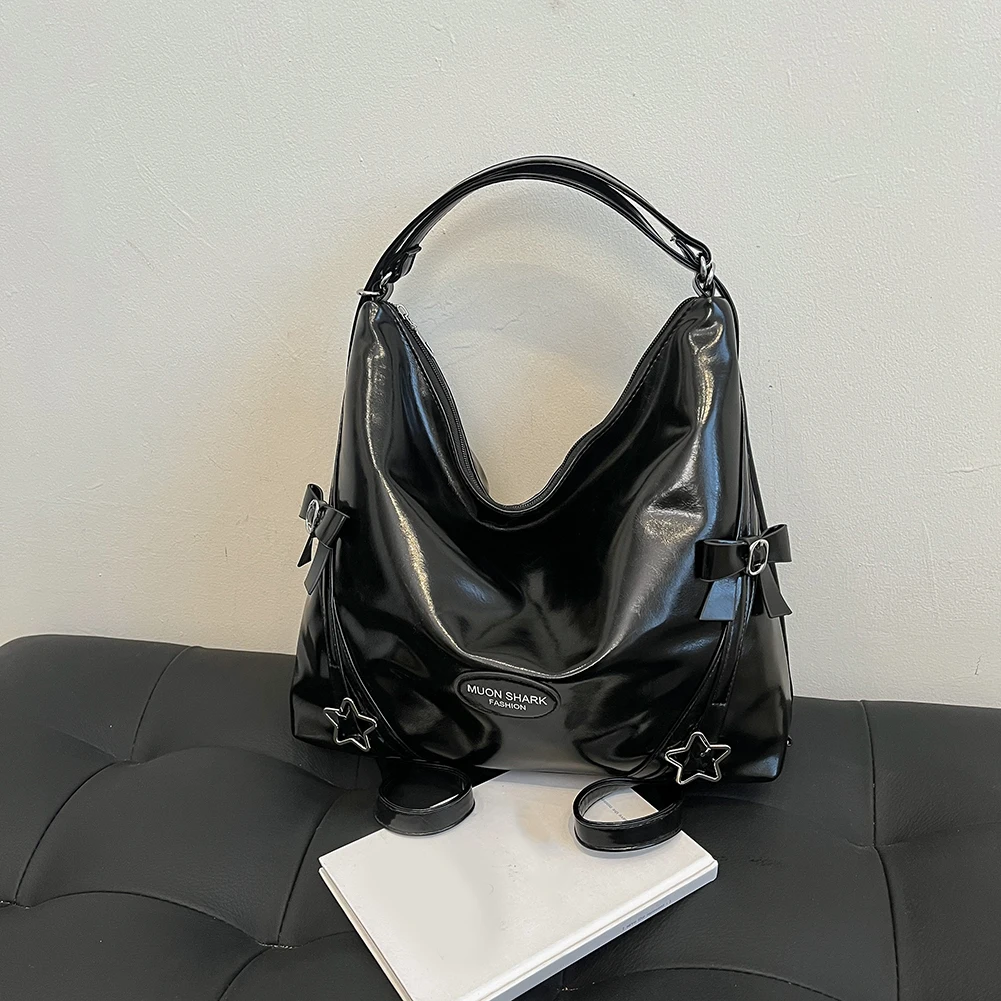 Women Y2k Shoulder Bag Large Capacity All-Match Shoulder Bag Solid Color Cute Tote Handbag Work Commute School Bag