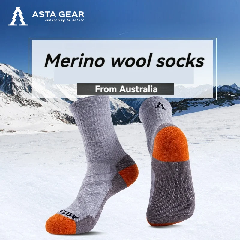 ASTA GEAR-Merino Wool Socks for Outdoor Skiing, mountaineering, Hiking, Mountain Climbing, Mid Length, Warm, Autumn, Winter