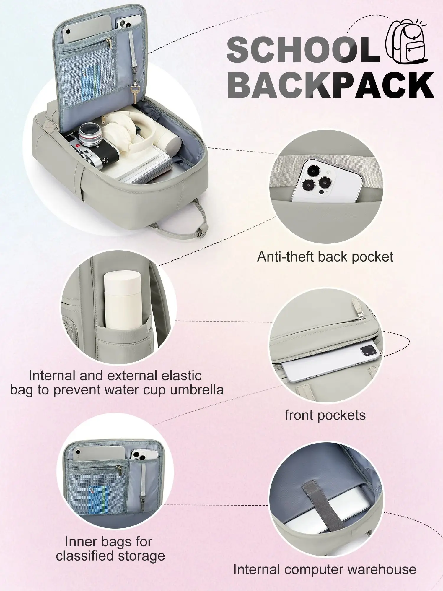 Girl's School Bag Laptop Backpacks Women's Commuter Nylon Informal Backpack, Casual Youth School Bookbag 2024 College Backpack