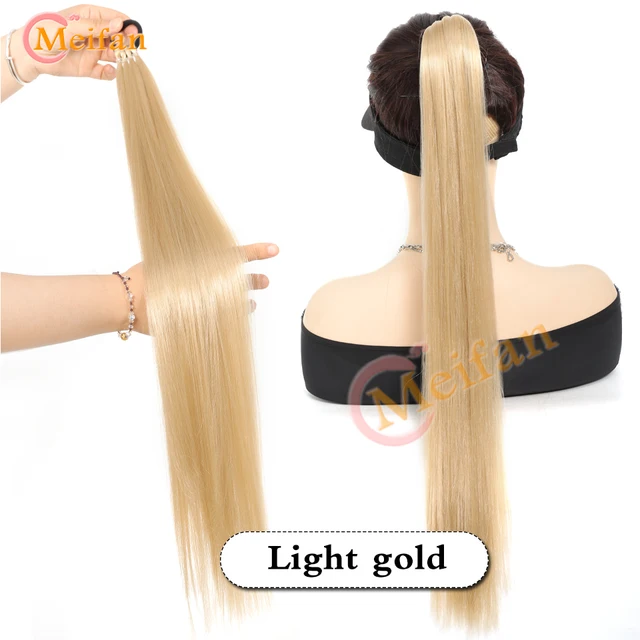 MEIFAN 26Inch Long Braided Ponytail Synthetic Straight Wrap Around Hair Extension with Hair Tie Natural Fake Hairpiece for Women 2