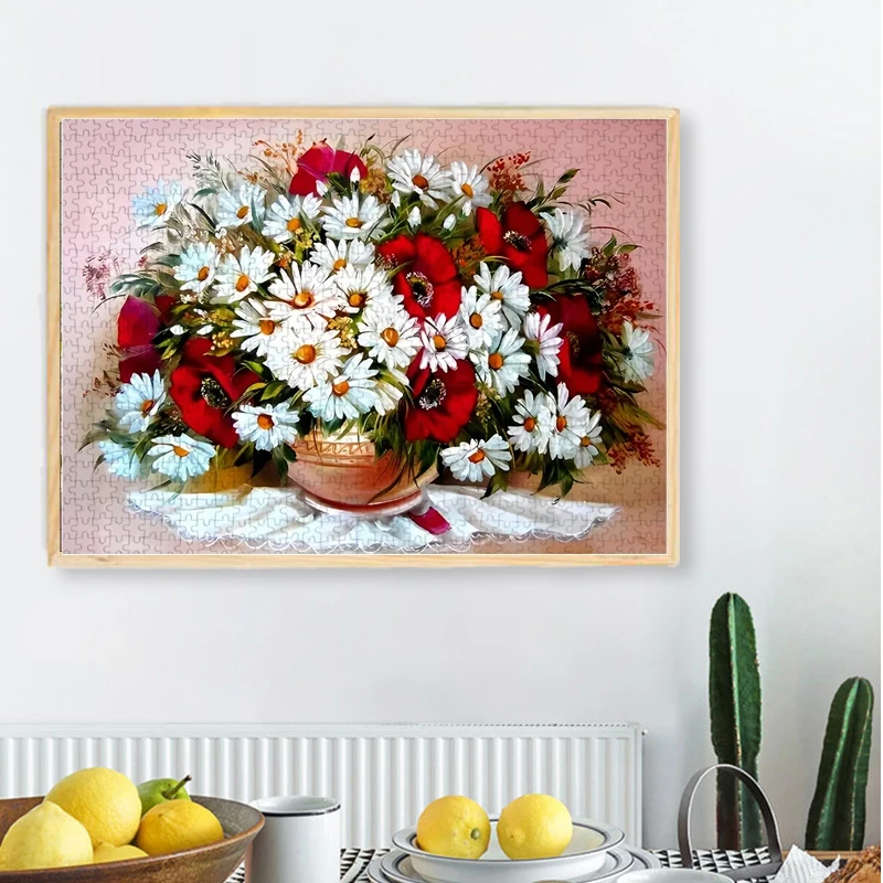 High Quality 70cm*50cm 1000pcs Flower Jigsaw Puzzle Adult Stress Relief Beautiful Landscape Painting Puzzle Wall Decor 6