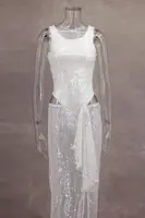 Women Sequin Skirt Set Sexy See through Slim Fit Holiday Outfit Summer Fashion Two Piece Set with Bodysuit And Maxi Skirt - Image 3