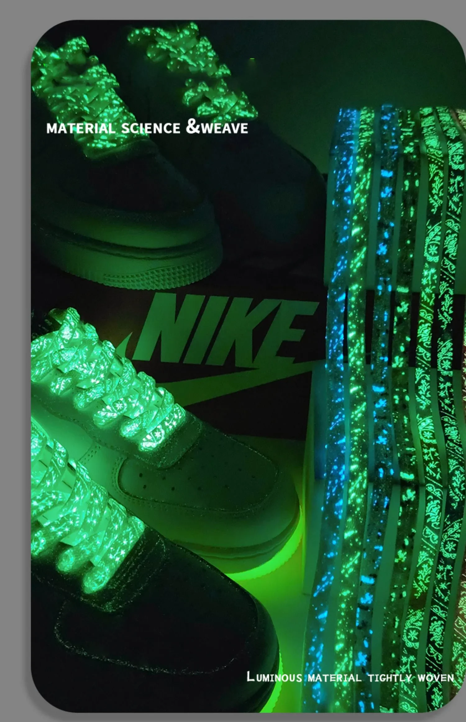 Fluoreszierende Schnürsenkel, die im Dunkeln leuchten, Schnürsenkel, Cashew-Blumenmuster, Farbverlauf, breite, flache Schnürsenkel für Sneakers, Schnürsenkel – Detail 3