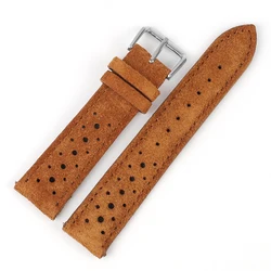 Vintage Suede Leather Strap - Porous Breathable Quick Release Wristband Bracelet - 22mm (Brown)